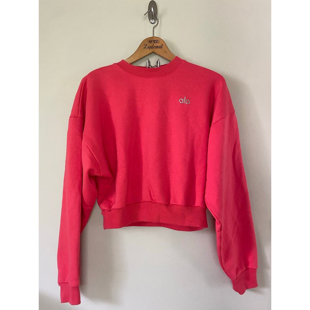 ALO Yoga Coral Pink Cropped Crewneck Sweatshirt